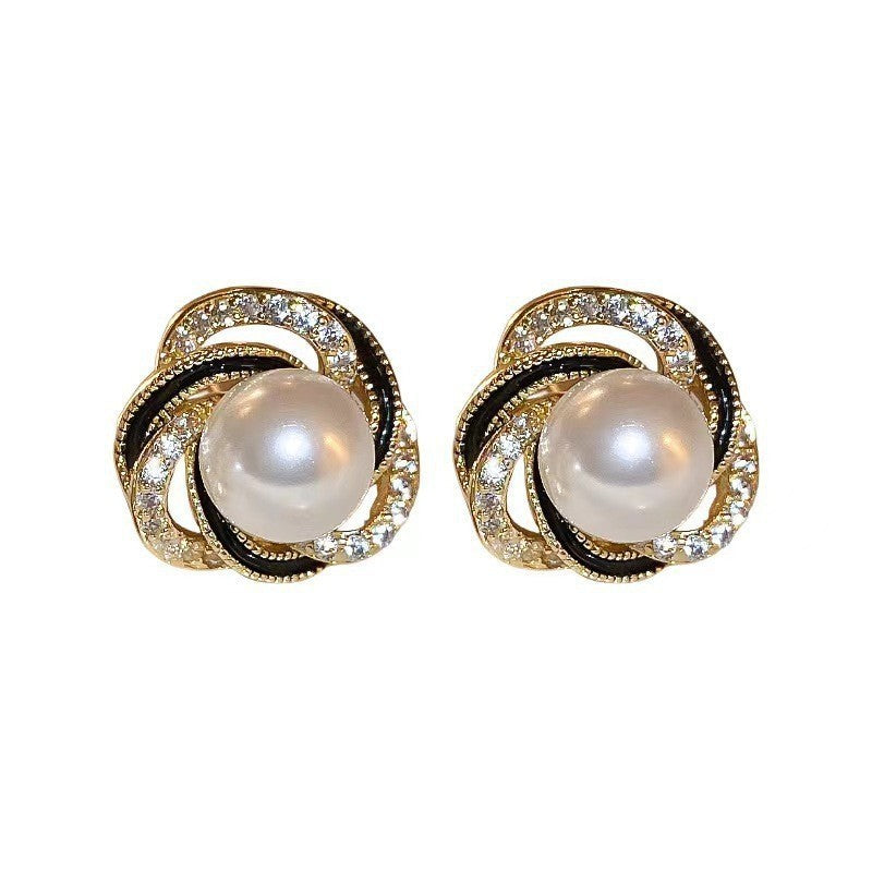 Elegant Pearl Twist Knot Stud Earrings