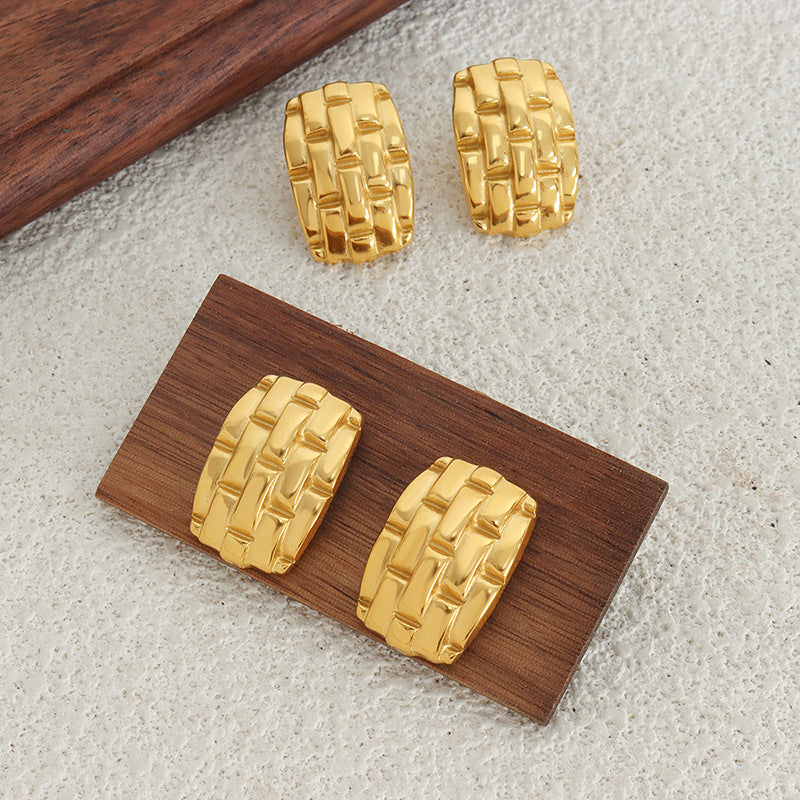 Gold Woven Texture Huggie Earrings