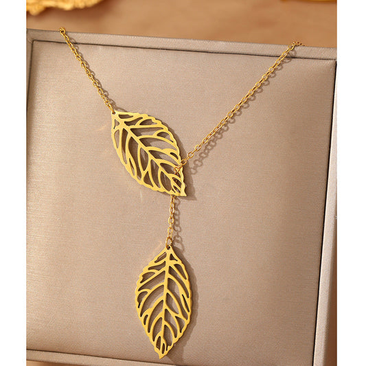 Elegant Double Leaf Pendant Necklace