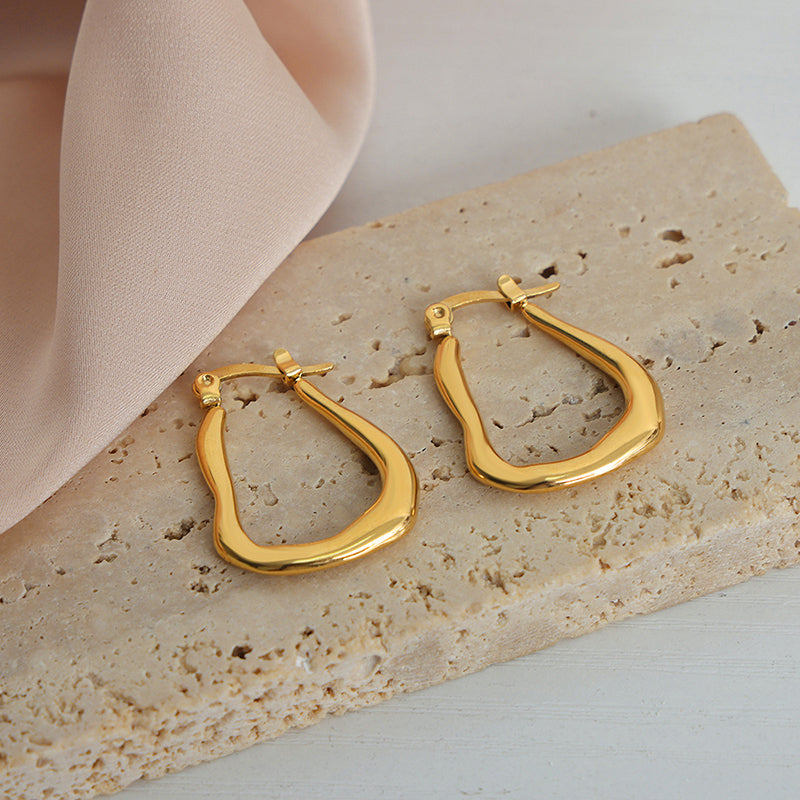 Gold Organic Wave Hoop Earrings