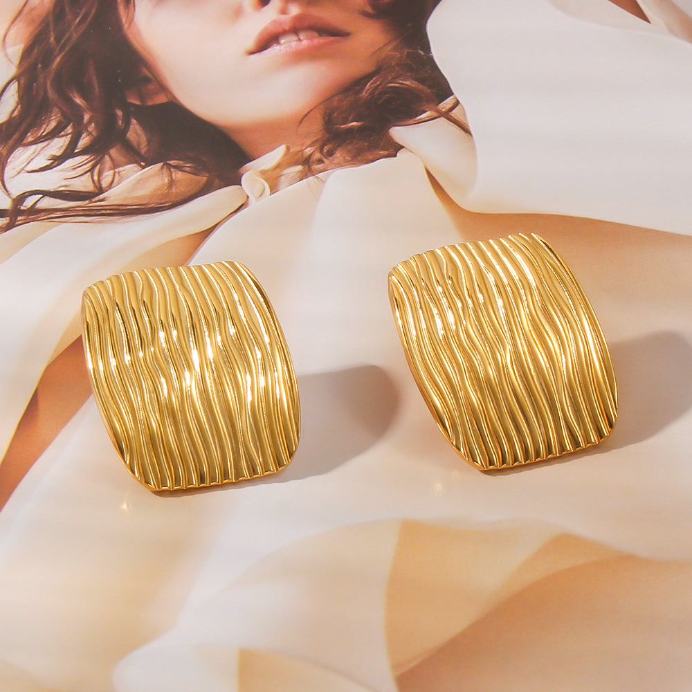 Gold-Plated Rectangular Wave Texture Earrings