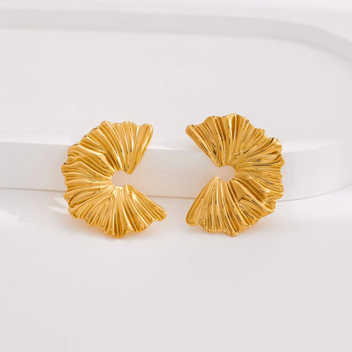 Golden Crinkle Statement Earrings