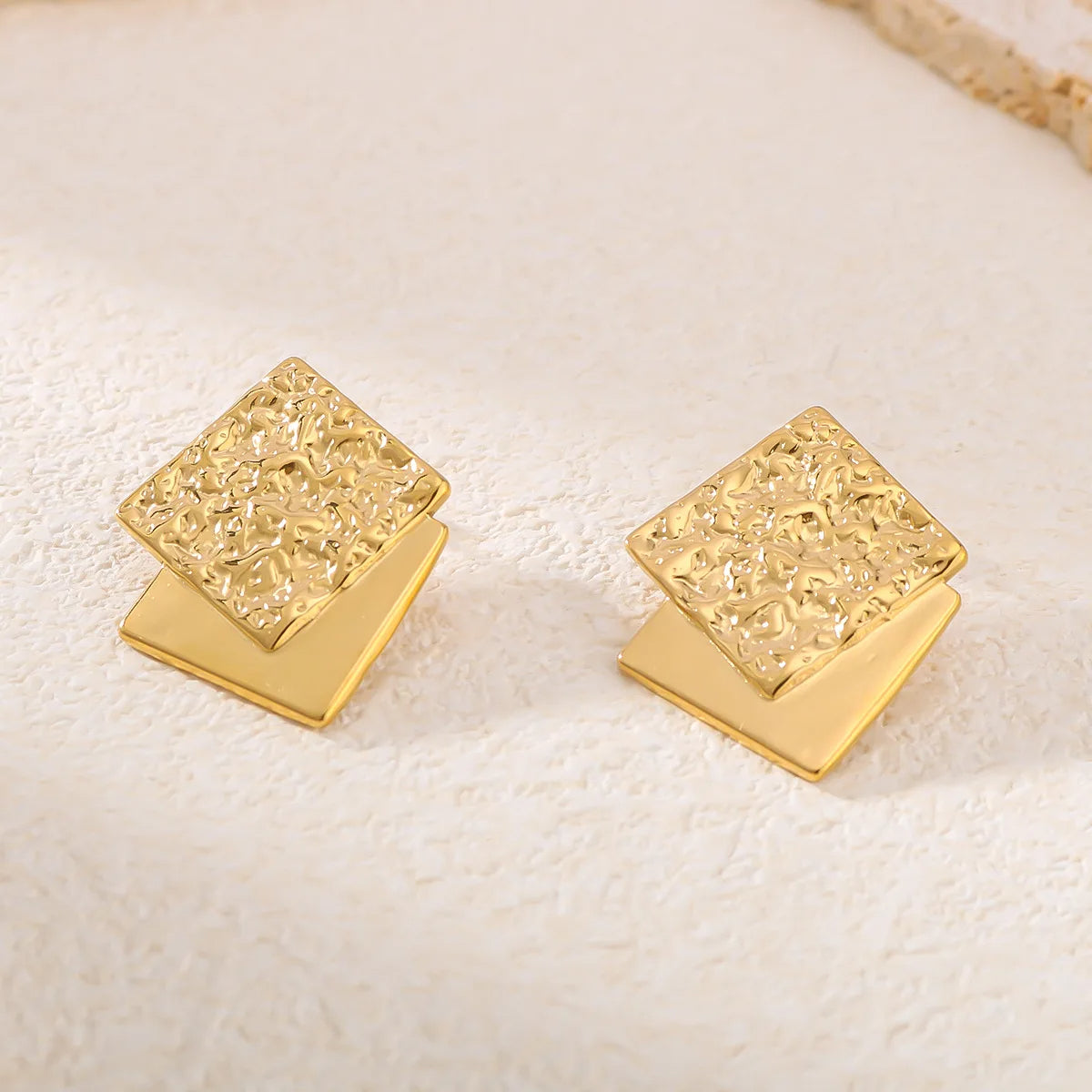 Golden Textured Geometric Square Earrings