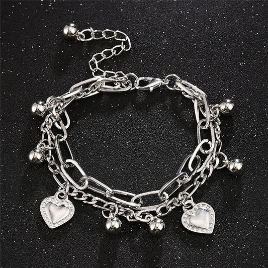Dainty Double-Layered Heart Charm Bracelet