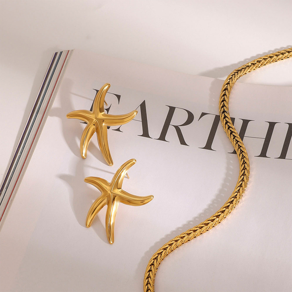 Golden Starfish Stud Earrings