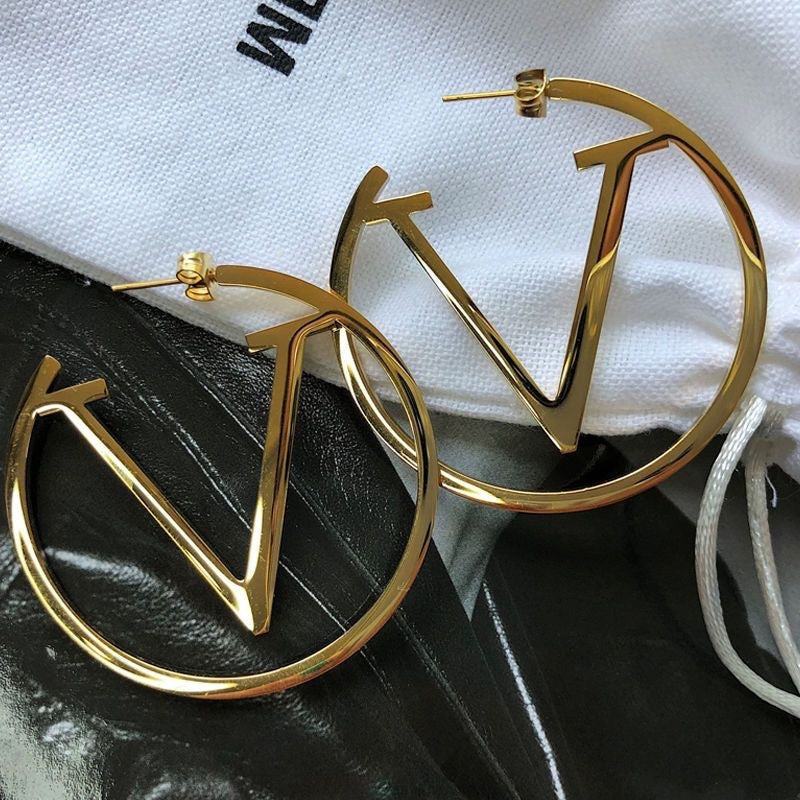 Golden 'V' Statement Hoop Earrings