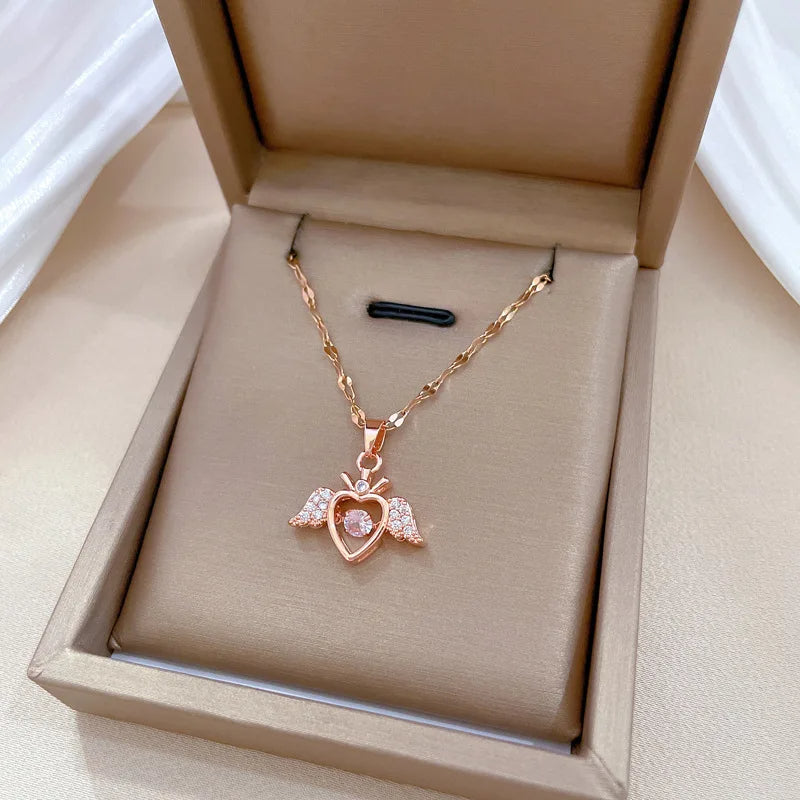 Rose Gold Angel Wing Heart Pendant