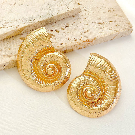 Luxury Gold Spiral Shell Statement Earrings