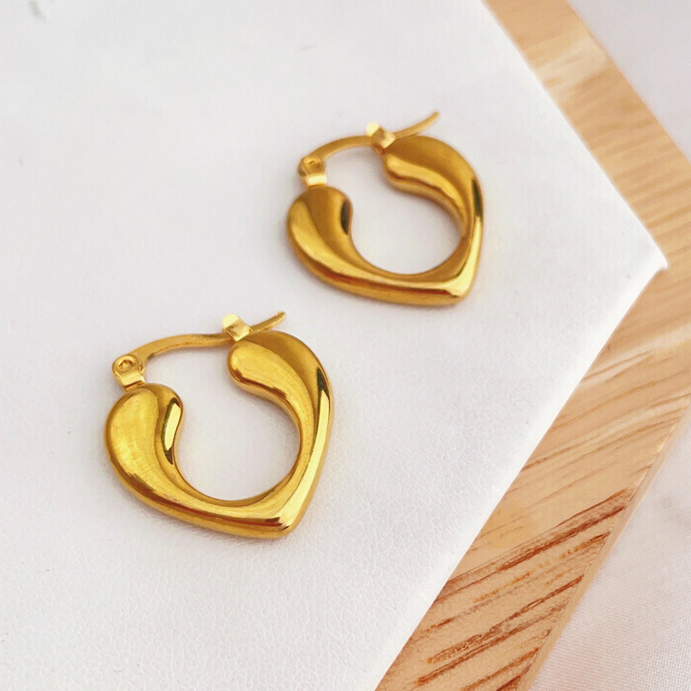 Gold Puffy Heart Hoop Earrings