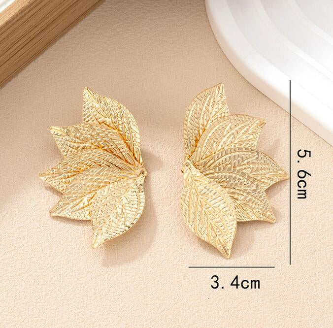 Elegant Gold Leaf Statement Earrings