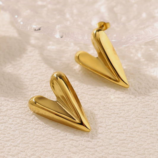 Sculpted Heart Gold Earrings