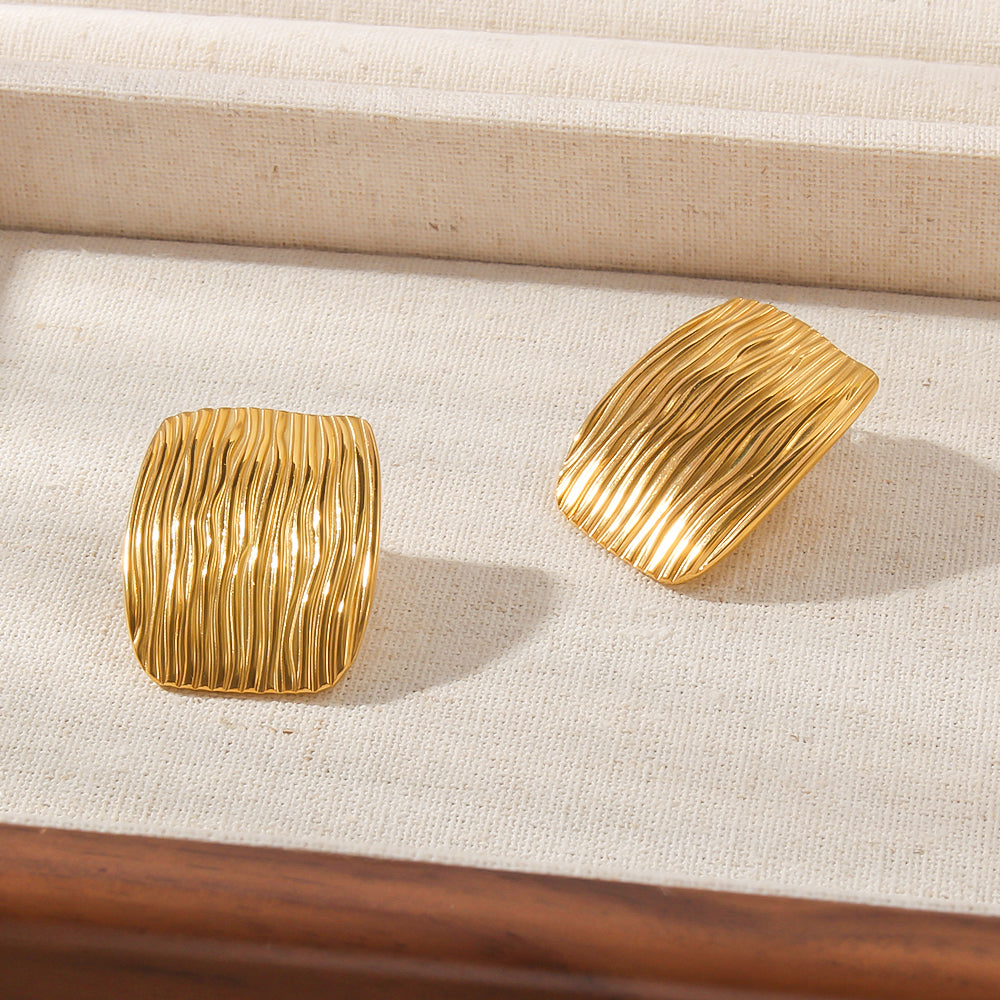 Gold-Plated Rectangular Wave Texture Earrings