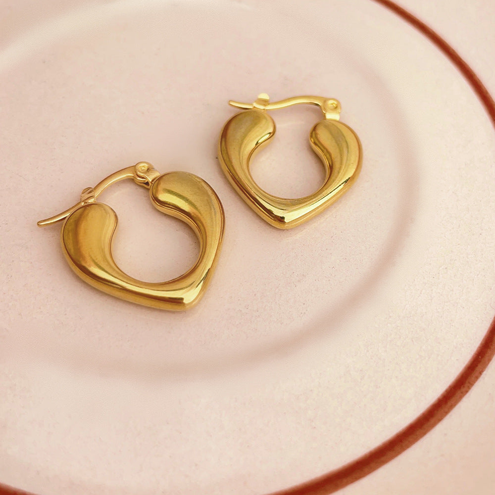 Gold Puffy Heart Hoop Earrings