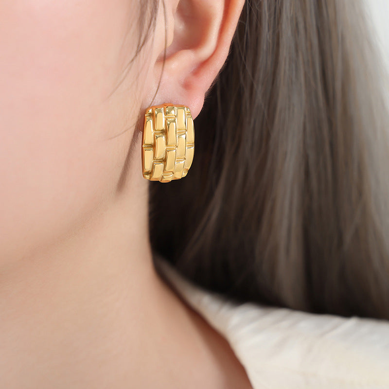 Gold Woven Texture Huggie Earrings