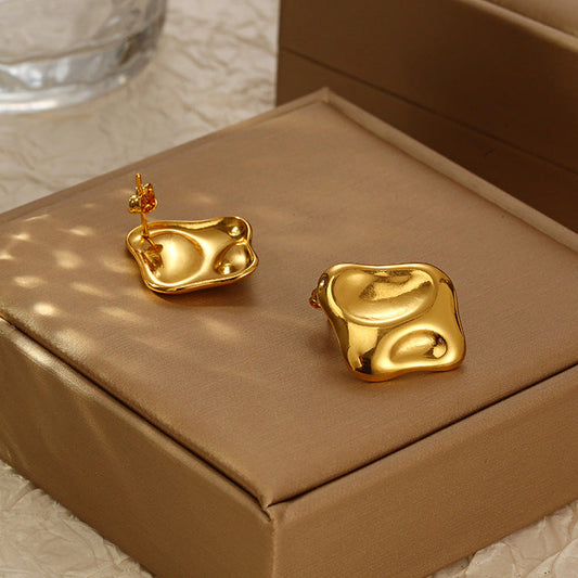 Molten Gold Abstract Stud Earrings