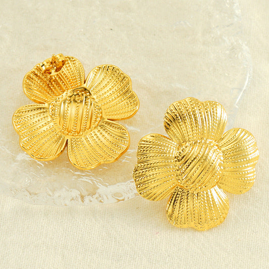 Textured Gold Floral Stud Earrings