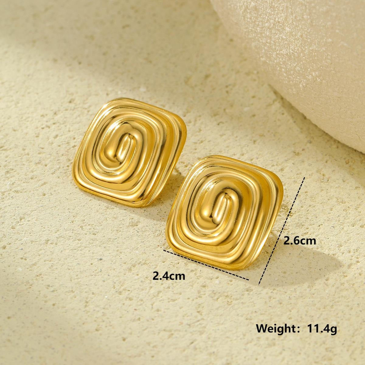 Gold-Plated Retro Swirl Square Earrings