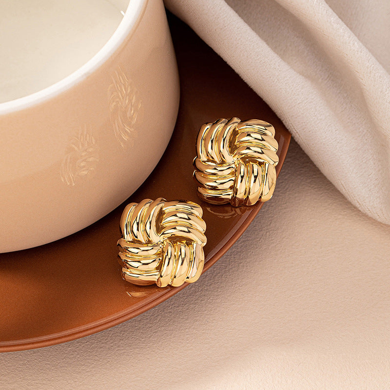 Gold-Plated Chunky Knot Stud Earrings