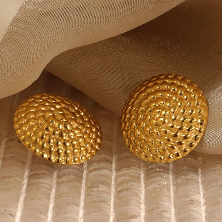 Gold-Plated Textured Dome Earrings
