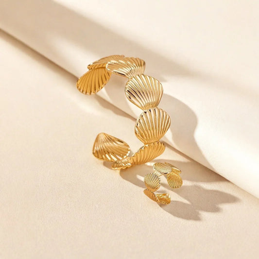 Gold Seashell Bracelet with Ring