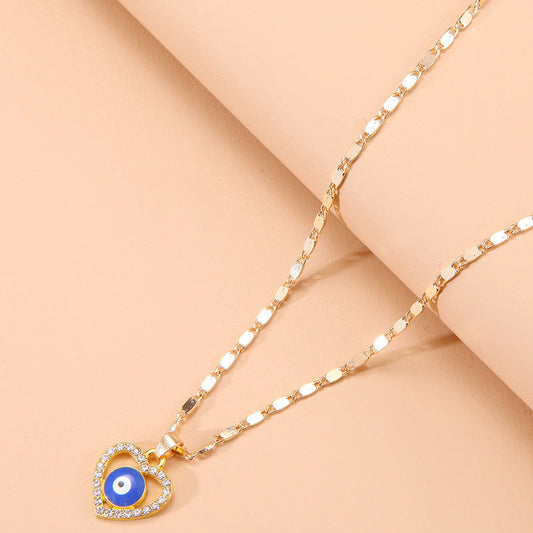 Crystal Heart Evil Eye Pendant Necklace