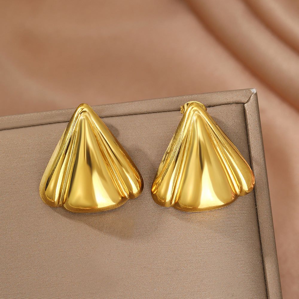 Gold-Plated Shell Fan Statement Earrings