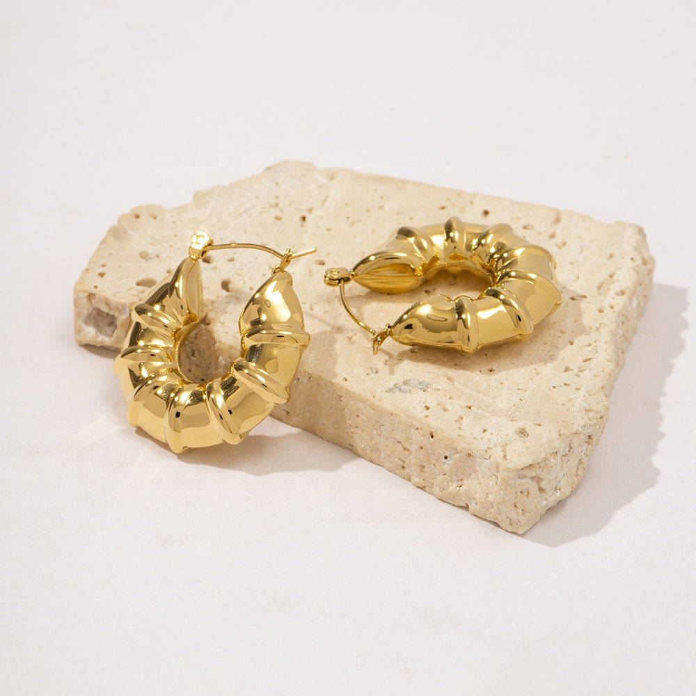 Chunky Bamboo-Style Gold Hoop Earrings