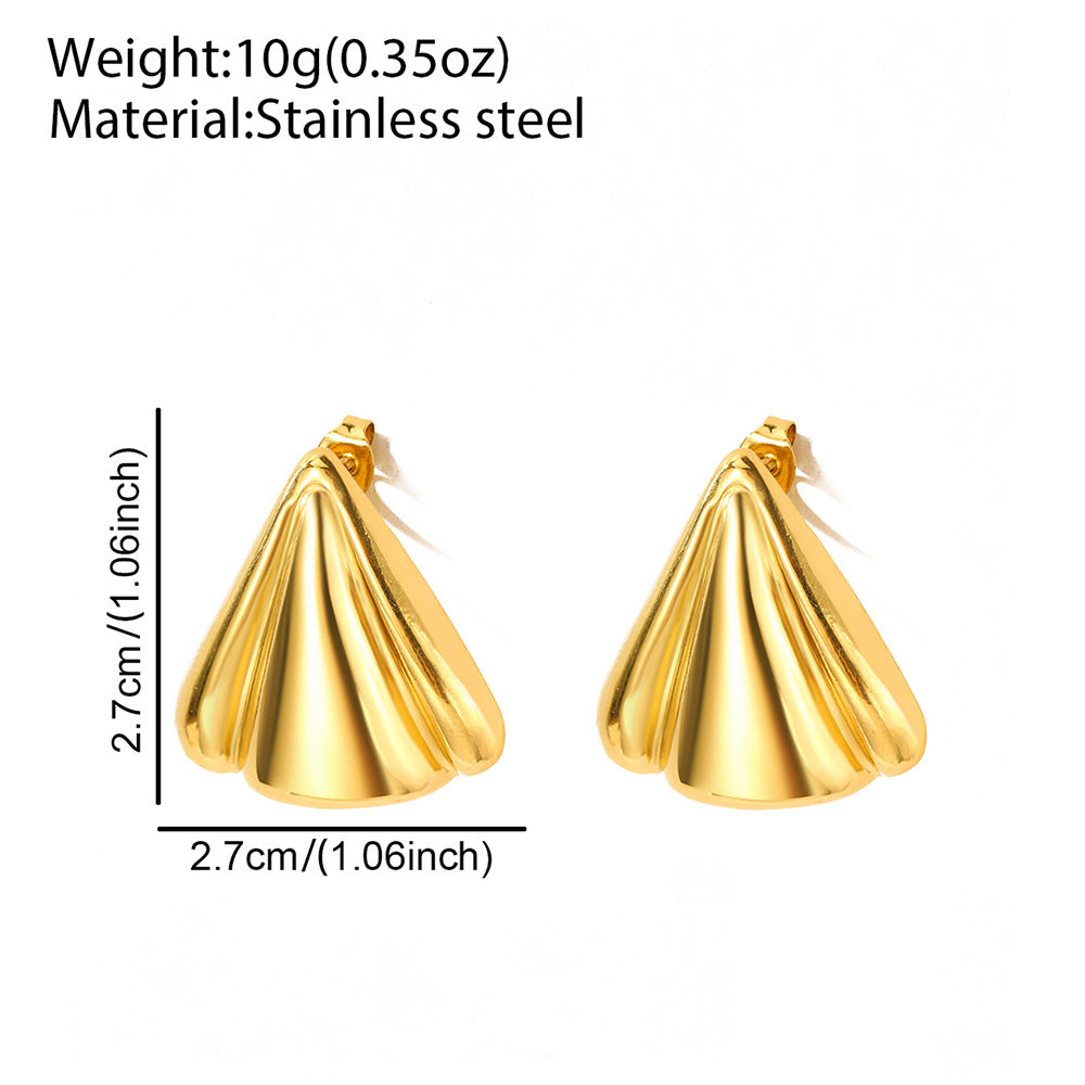 Gold-Plated Shell Fan Statement Earrings