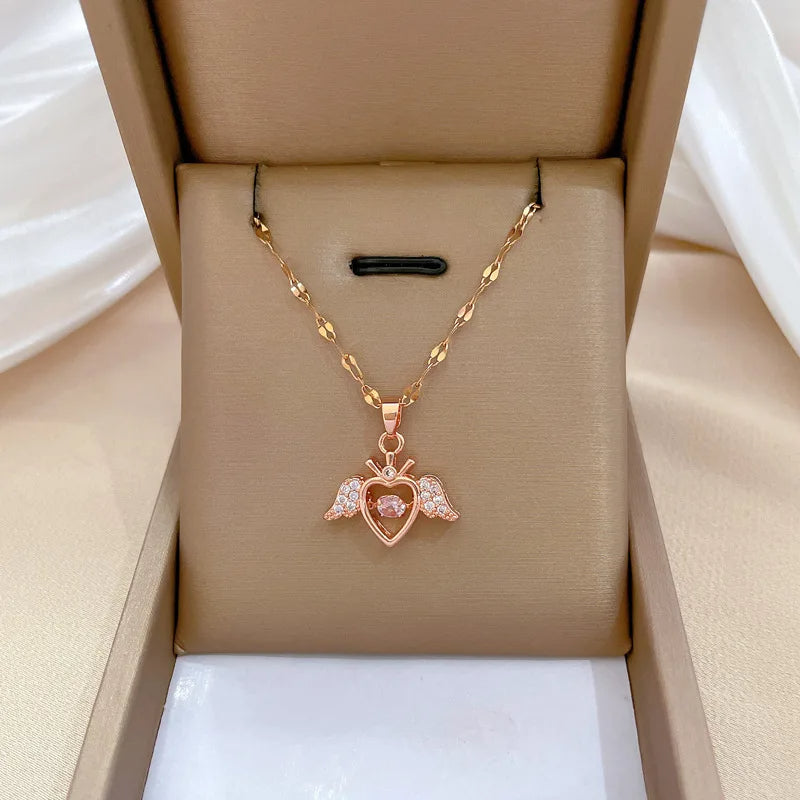 Rose Gold Angel Wing Heart Pendant