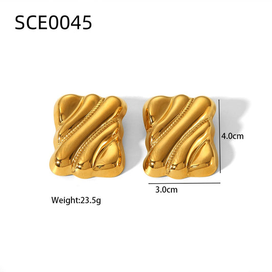 Wavy Rectangle Gold Stud Earrings