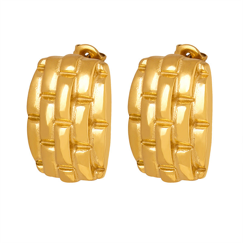 Gold Woven Texture Huggie Earrings