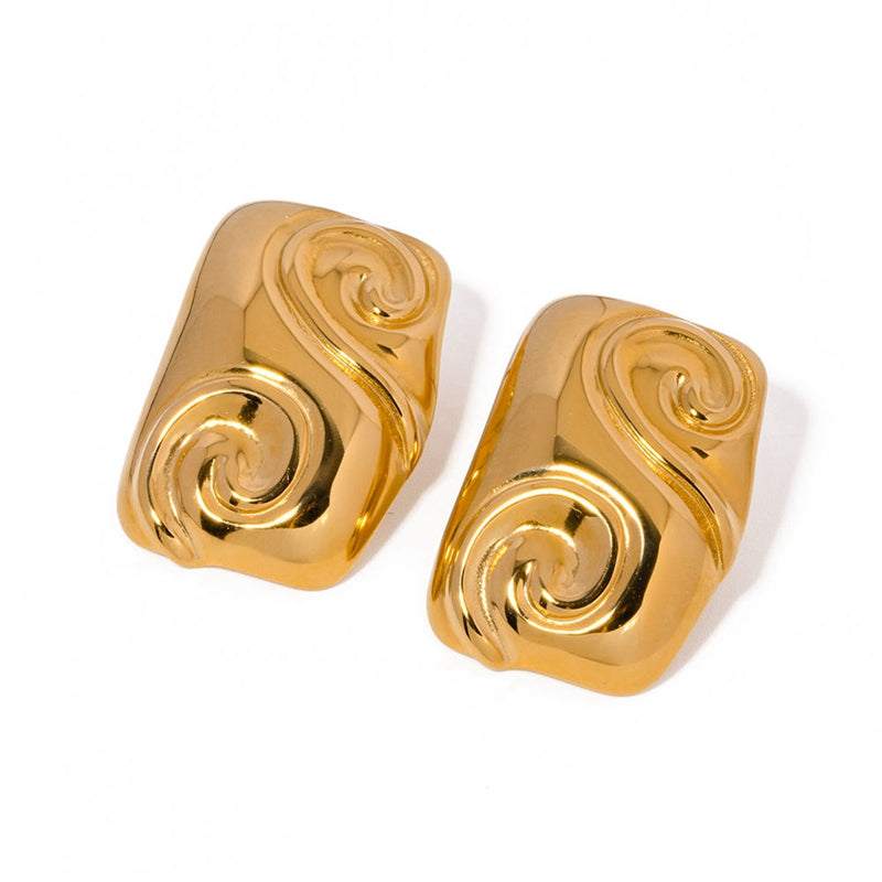 Golden Swirl Chunky Studs – Vintage Bold Elegance