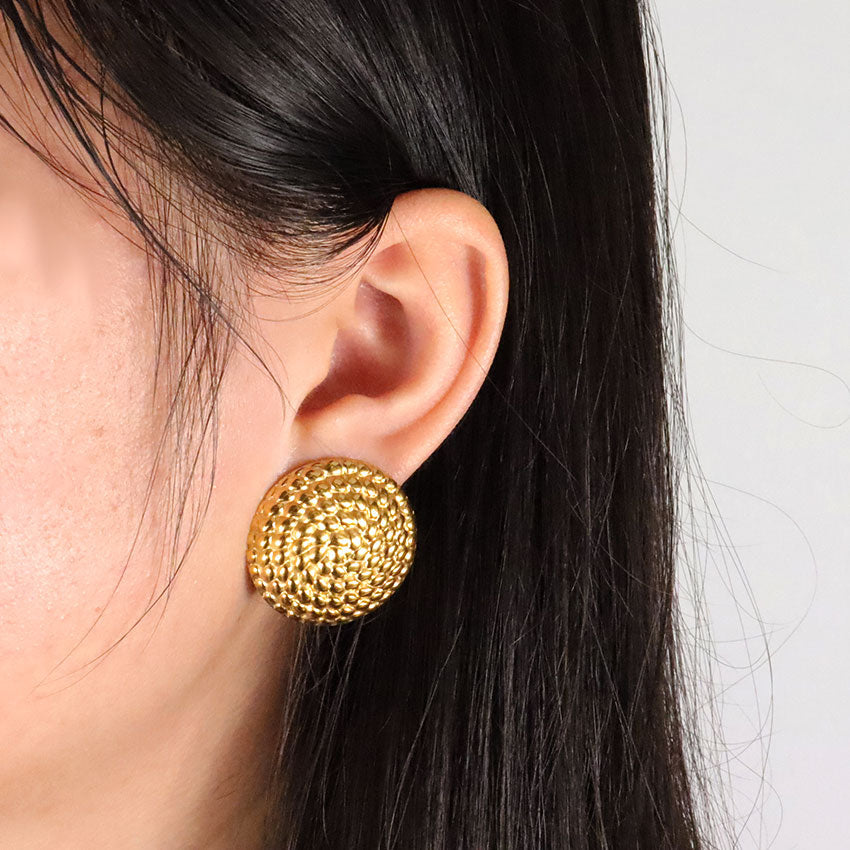Gold-Plated Textured Dome Earrings