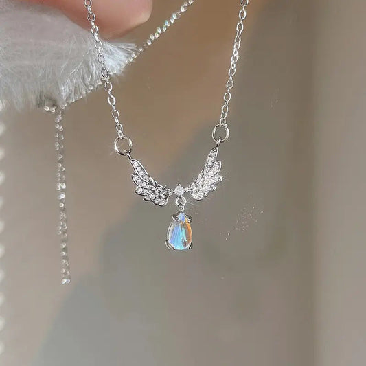 Celestial Angel Wing Crystal Pendant Necklace