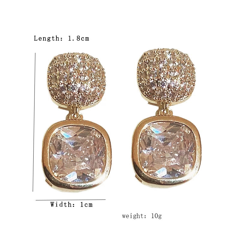 Radiant Cushion-Cut Drop Earrings – Gold & Crystal