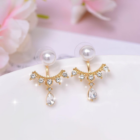 Celeste Drop – Pearl & Crystal Halo Earrings