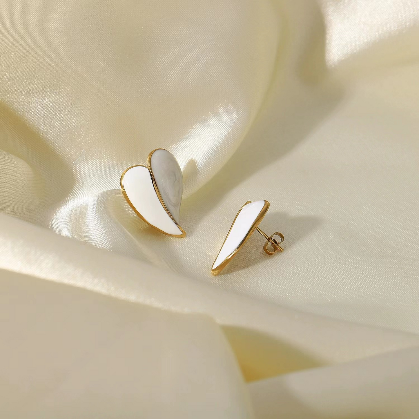 Luna Heart – Asymmetrical Shell Stud Earrings