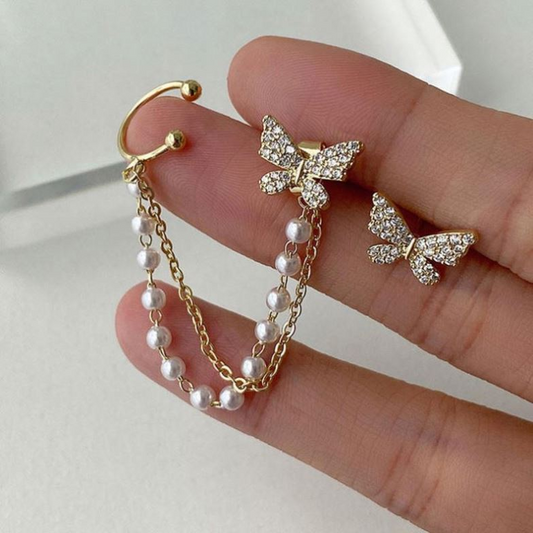 Butterfly Whispers Pearl Chain Earring