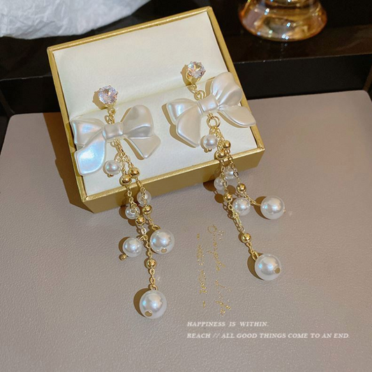Pearl Drizzle Bow Earrings
